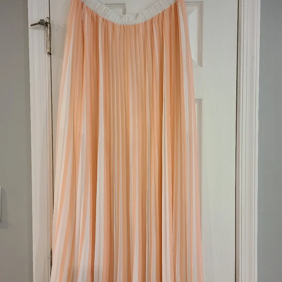 Club Monaco Peach and White Pleated Maxi Skirt New With Tags Size 10 - Picture 8 of 8